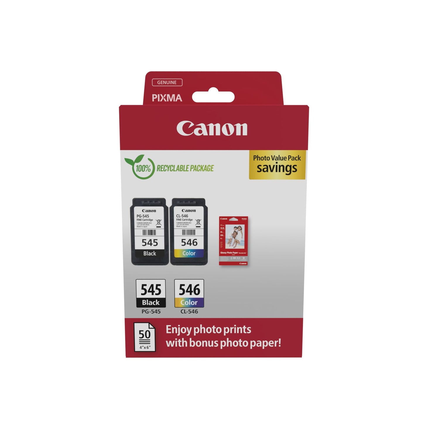 Canon - Cartucho de tinta PG-545 CL-546 negro + kl + papel