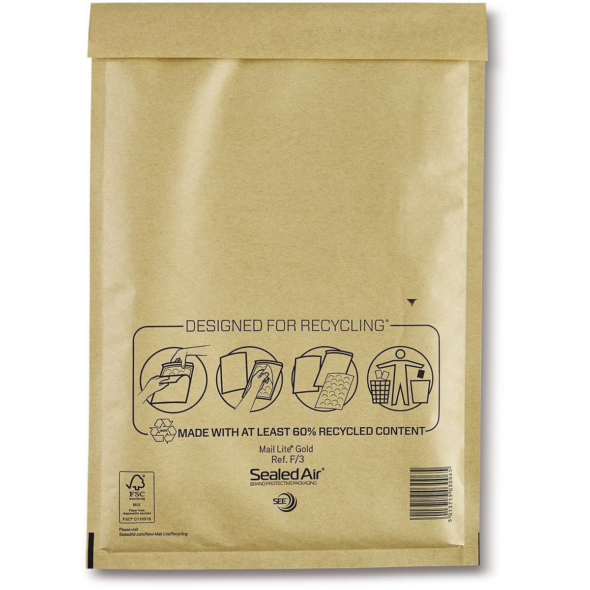 Mail Lite - bubble envelopes, gold, F/3, 220 x 330 mm, box of 50