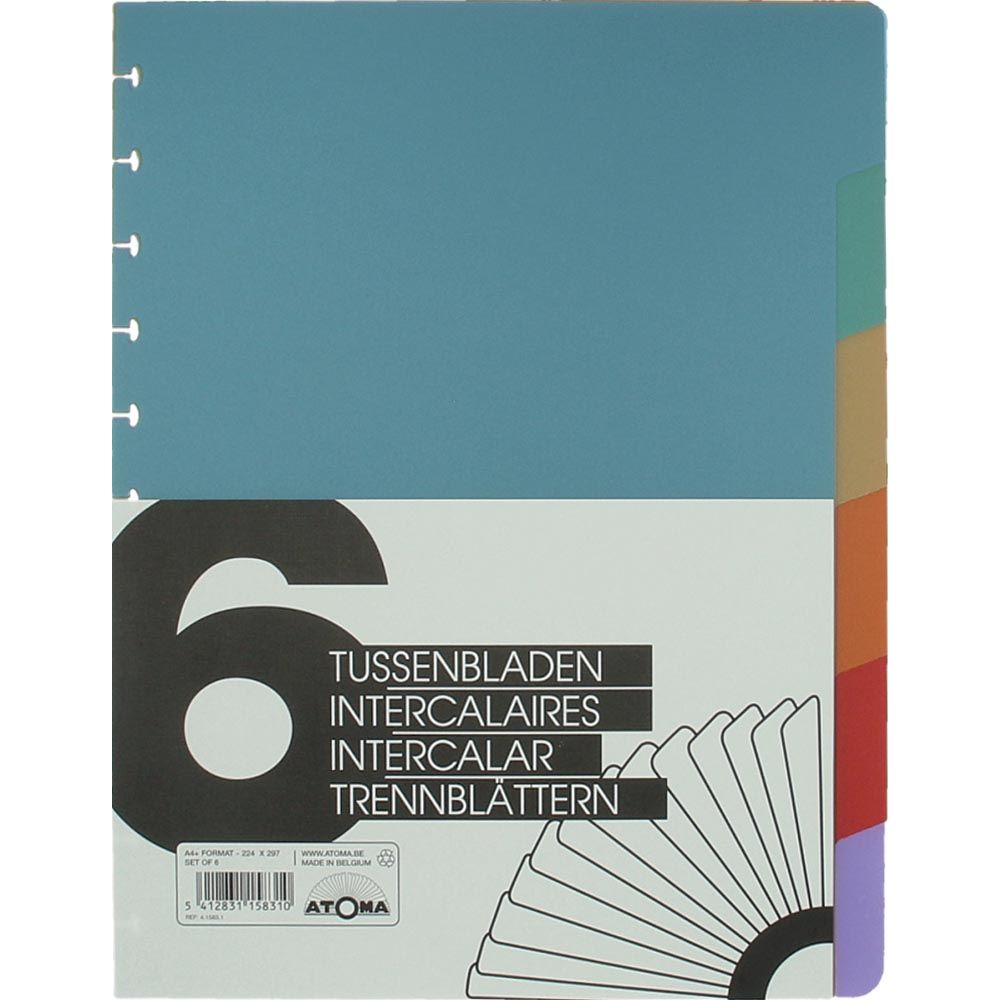 Atoma - Tabs, para cuadernos A4+, de PP, juego de 6, colores surtidos