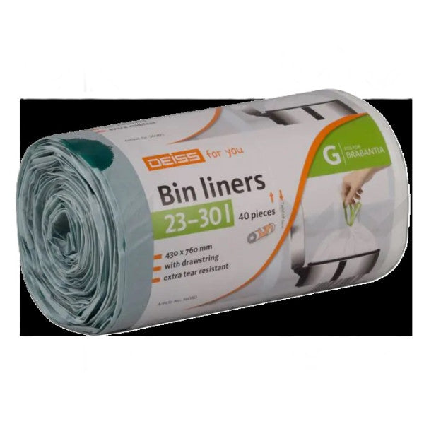 Brabantia - Waste bags with drawstring 23 30 liters 43 x 76 cm white 40 pieces