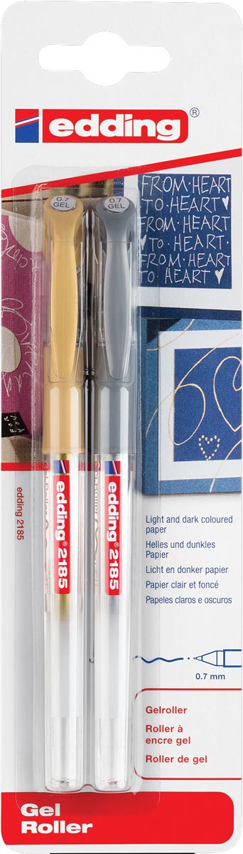 Edding - gelroller 2185 goud en zilver, blister met 2 stuks