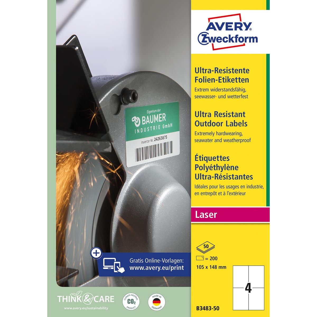 Avery - ultra resistente etiketten, ft 105 x 148 mm, doos van 200 etiketten