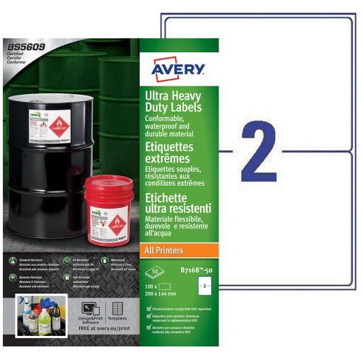 Avery - ultra resistente etiketten ft 200 x 144 mm (b x h), doos van 100 etiketten