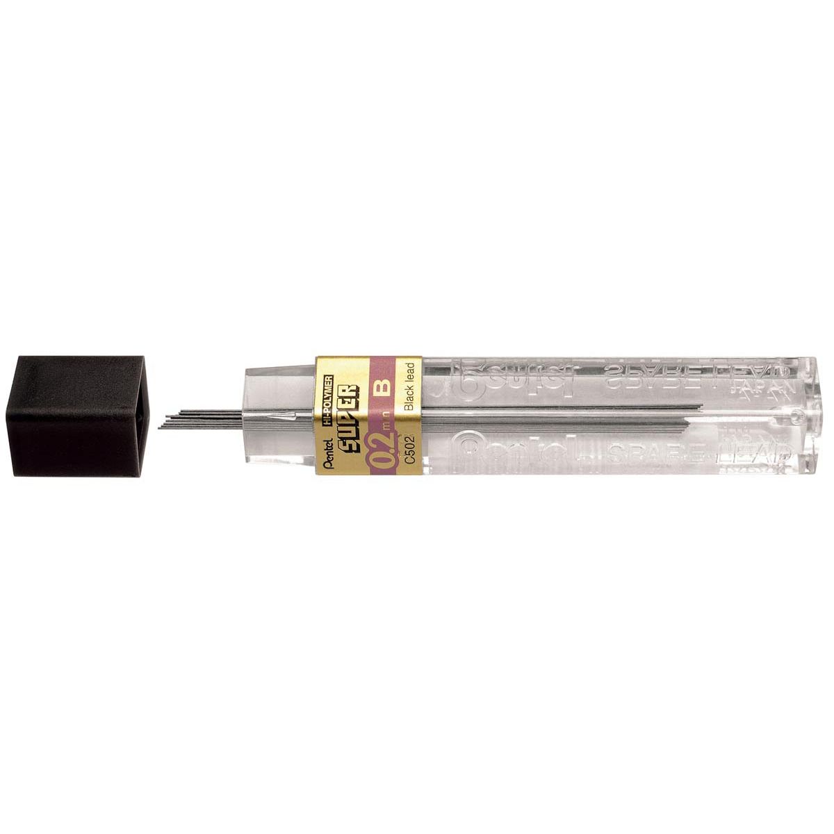 Pentel - potloodstiften, 0,2 mm, B, etui van 12 stuks