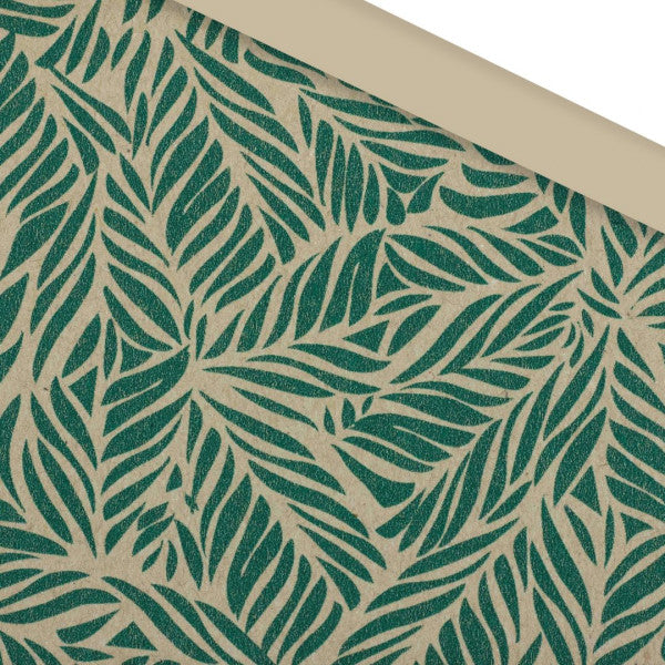 Cadeaupapier 30cm 100m 65gr/m bruin kraft met groen palmbladeren