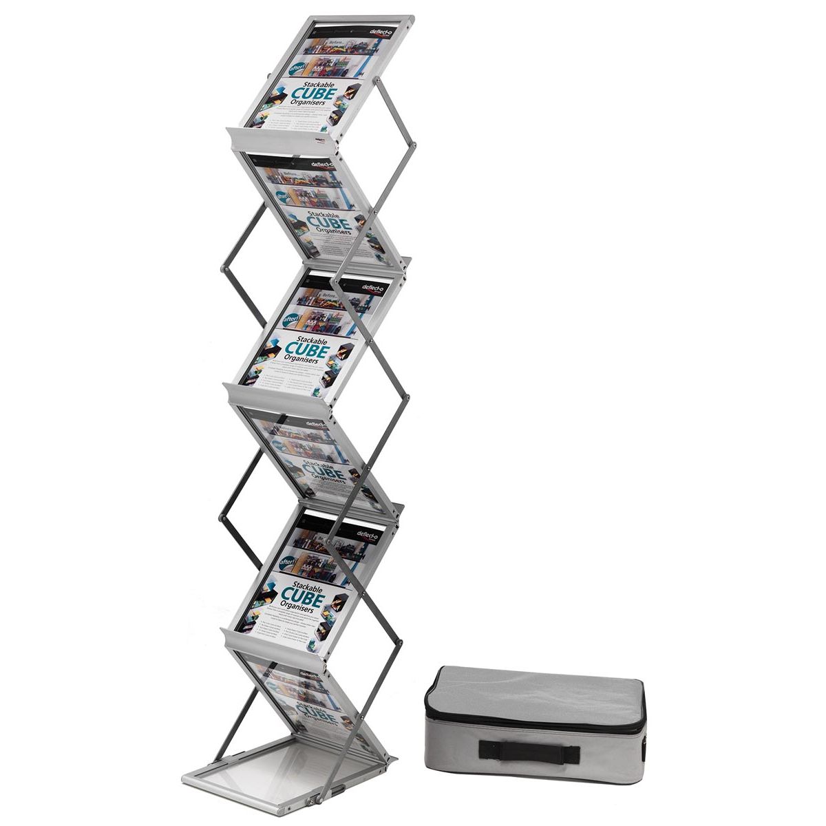 Deflecto - porte-brochures, sur pied en L, pi A4, 7 compartiments de rangement