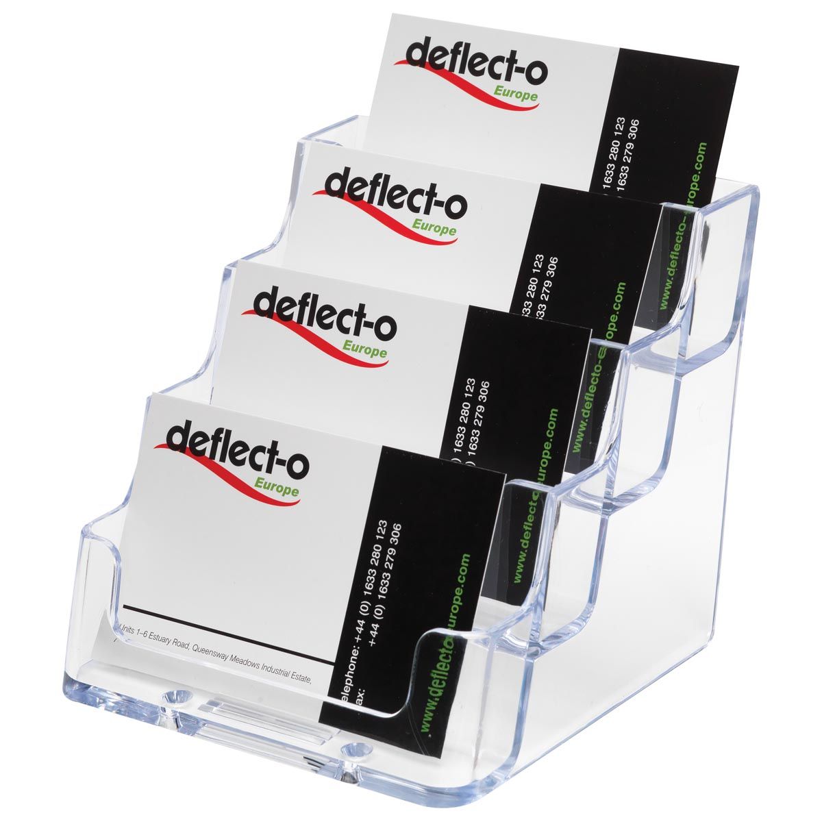 Deflecto - Porta biglietti da visita 4 scomparti, trasparente