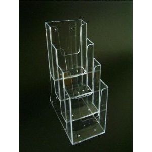 Acrylic brochure tray 1/3 A4 4 compartments standing