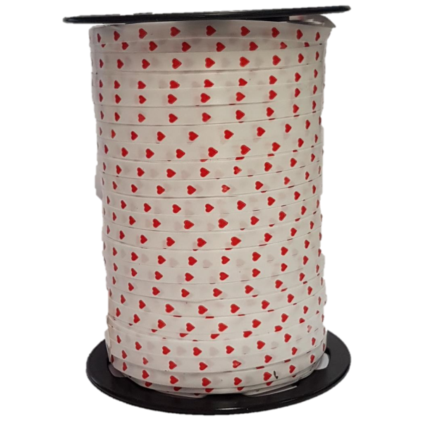 Cinta rizadora corazones 5mm x 450 metros blanco/rojo
