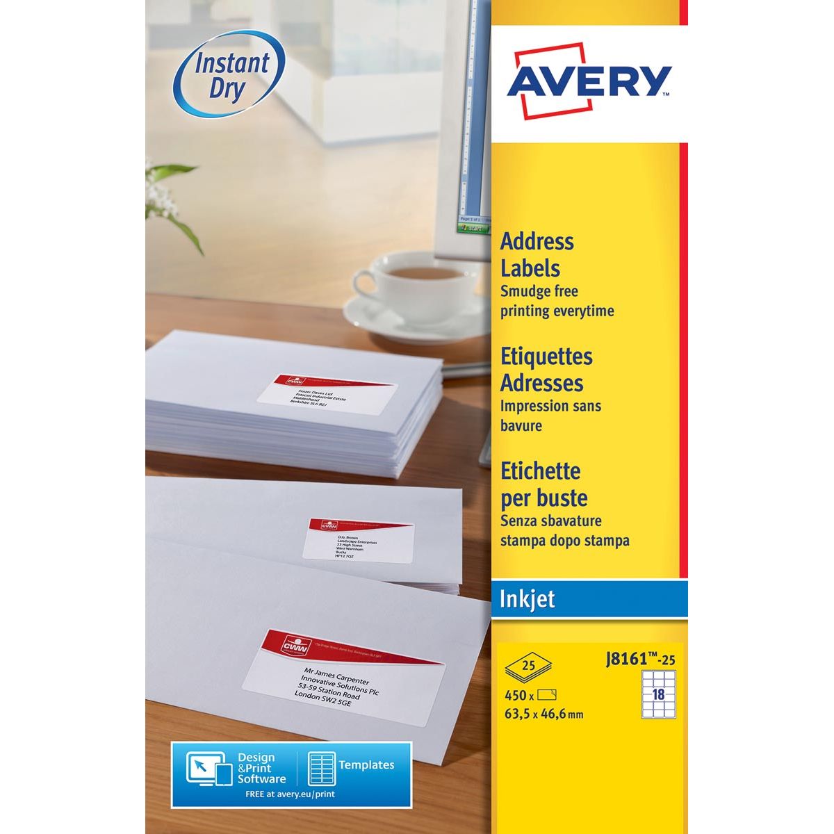 Avery - Etichetta J8161-25 63,5x46,6mm bianco 450 pezzi