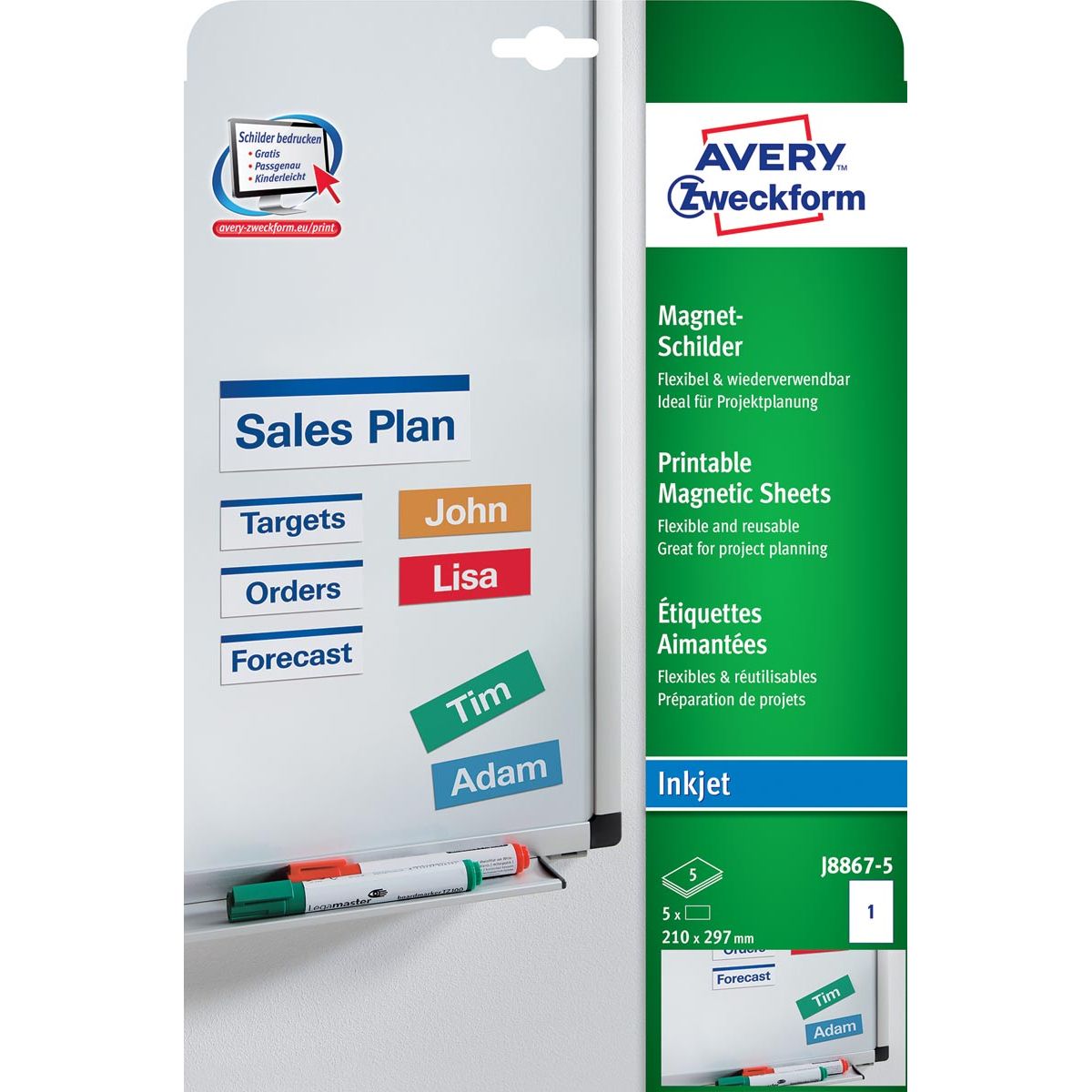 Avery Zweckform - Etichette magnetiche, ft 210 x 297 mm, scatola da 5 pezzi