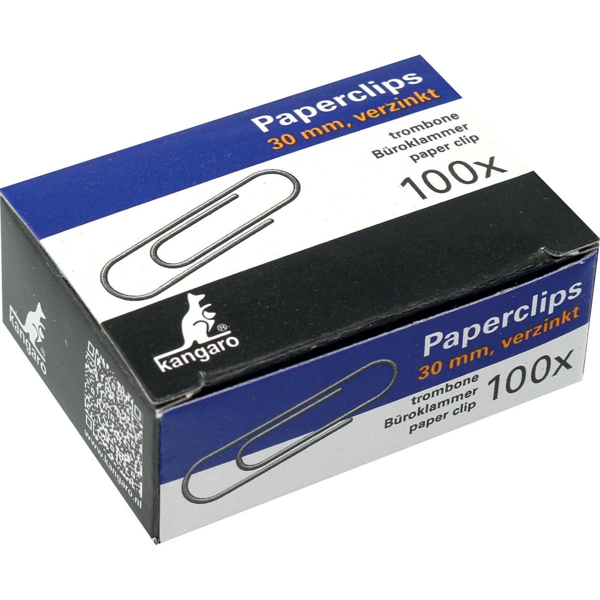 Kangaro - paper clamps 30 mm round galvanized, box of 100 pieces