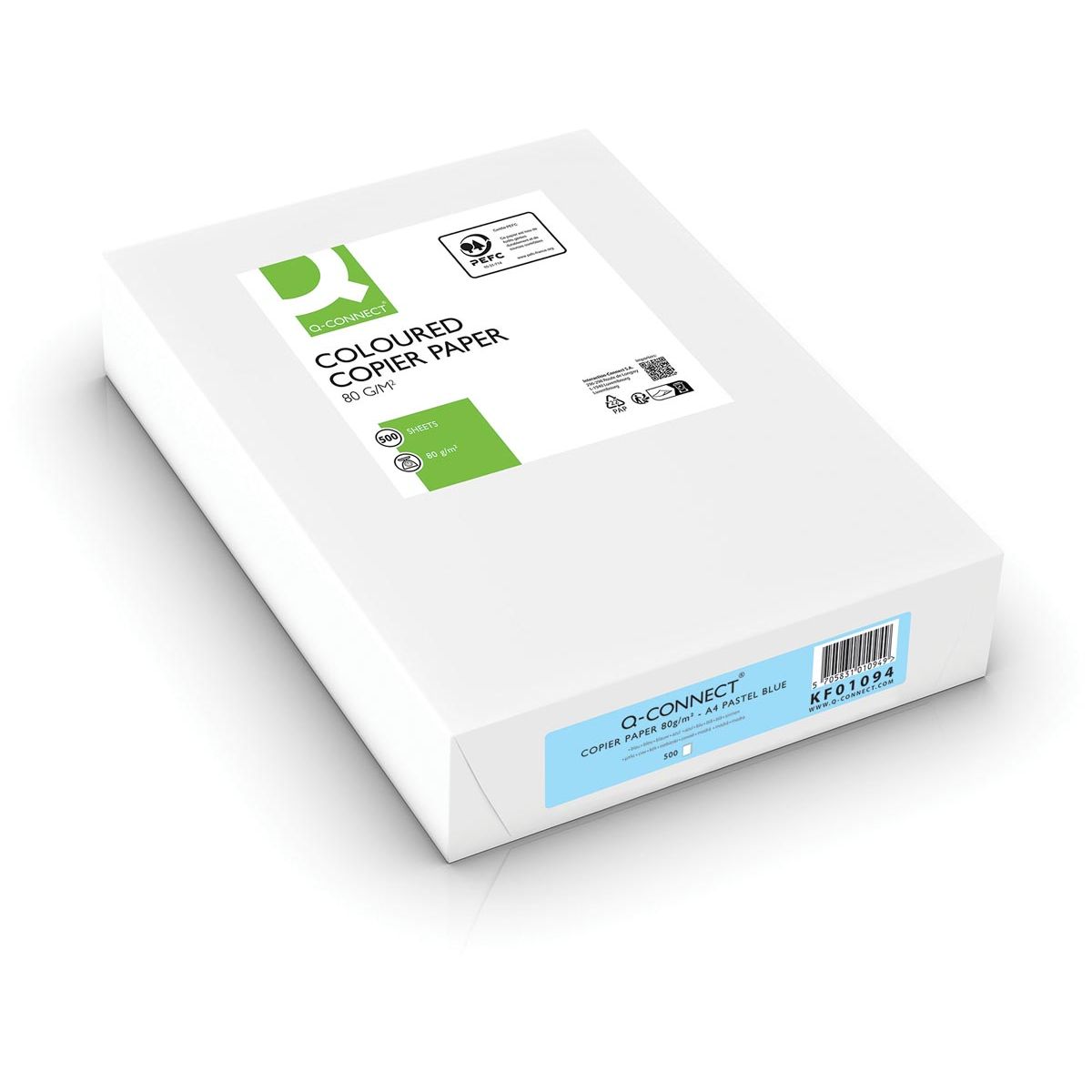 Q-CONNECT - gekleurd kopieerpapier, A4, 80g, pak van 500 vel, lichtblauw