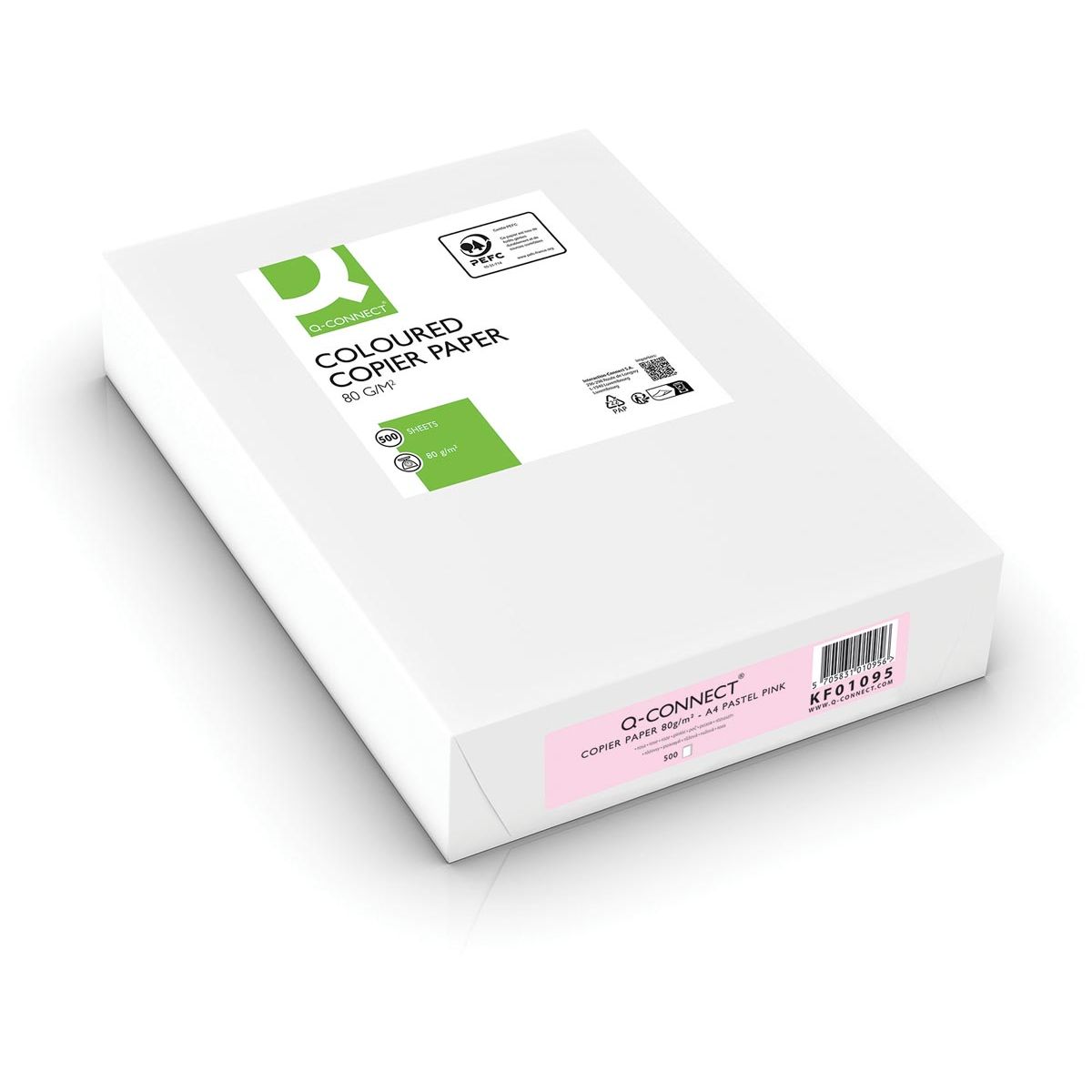 Q-CONNECT - gekleurd kopieerpapier, A4, 80g, pak van 500 vel, roze