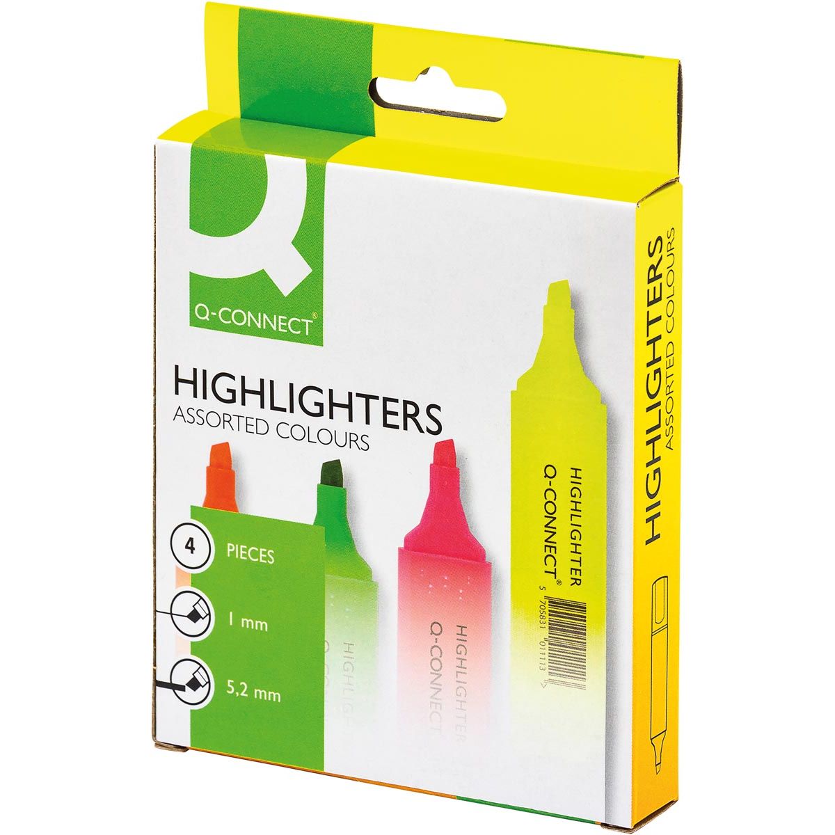 Q-CONNECT - markeerstift, geassorteerde kleuren, etui van 4 stuks