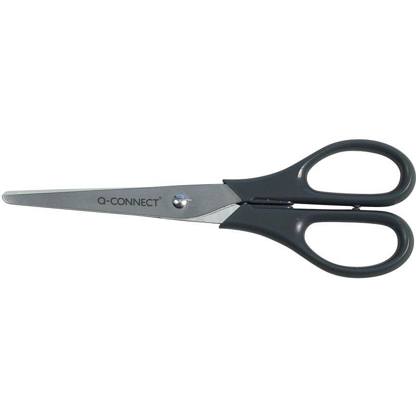 Q-CONNECT - schaar, ft 18 cm, rechts en links, ronde punt, RVS, zwart, blister van 1 stuk