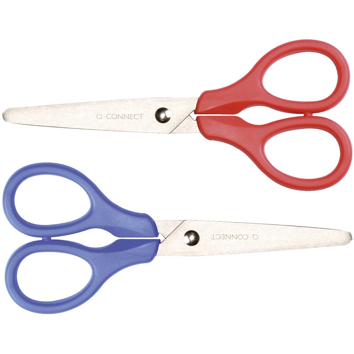 Q-CONNECT - schaar, ft 13 cm, rechts en links, ronde punt, RVS, geassorteerde kleuren, blister van 1 stuk