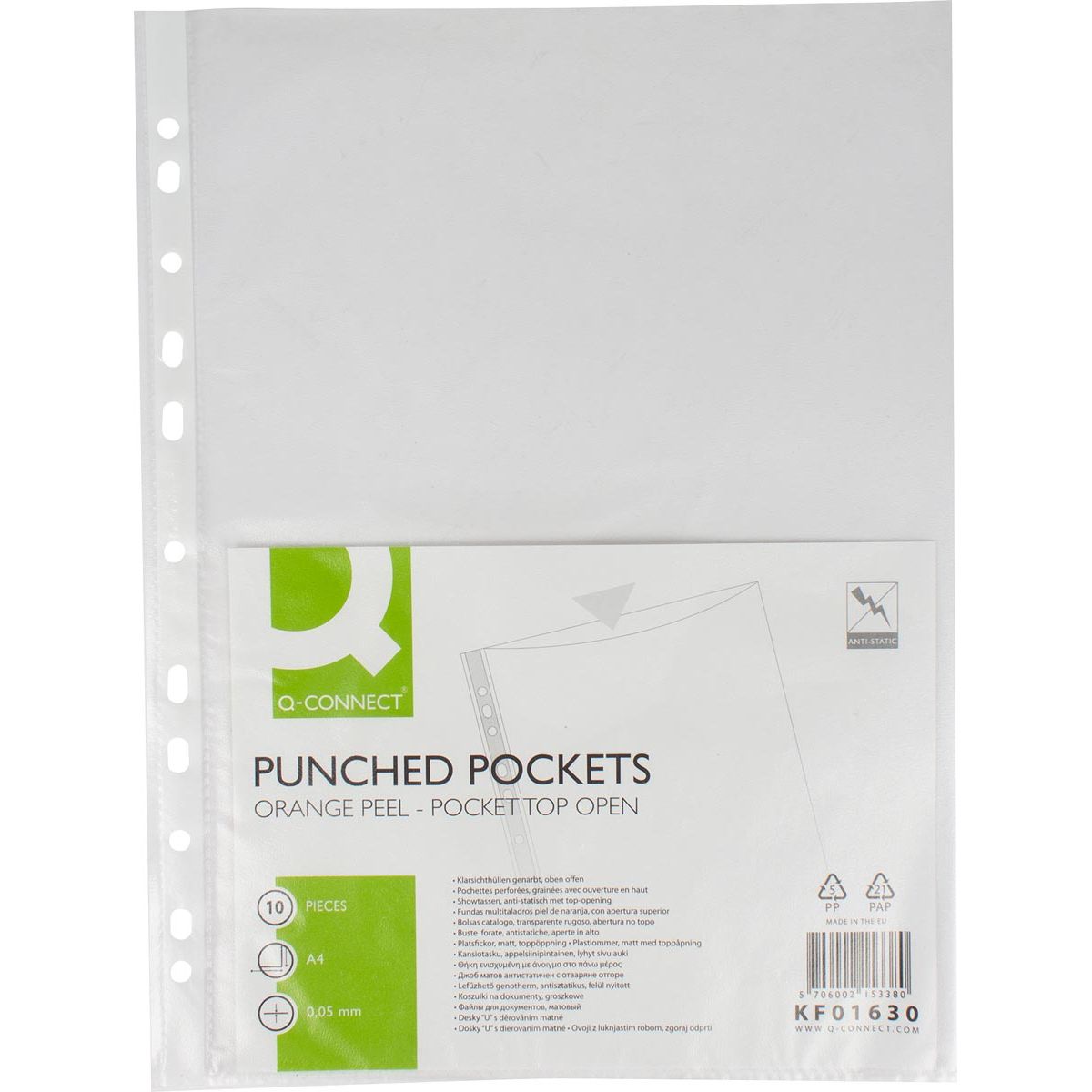 Q-CONNECT - sachet de présentation perforé A4 perforation 8 trous grainé 50 microns paquet de 10 pièces