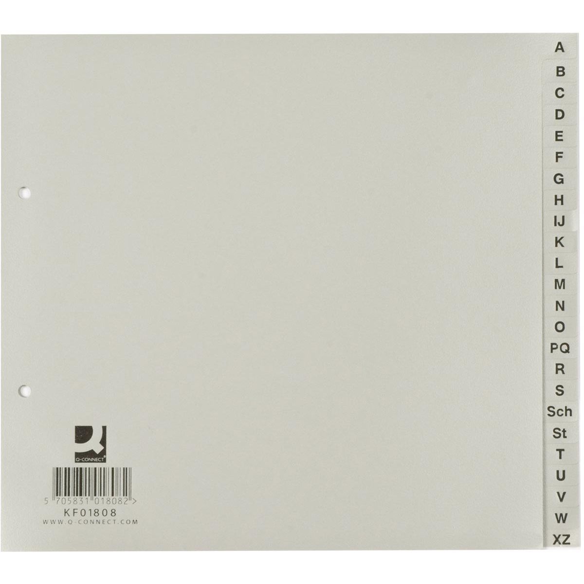Q-CONNECT - tabbladen, ft 21 x 23 cm, PP, 2-gaatsperforatie, set van A-Z, grijs