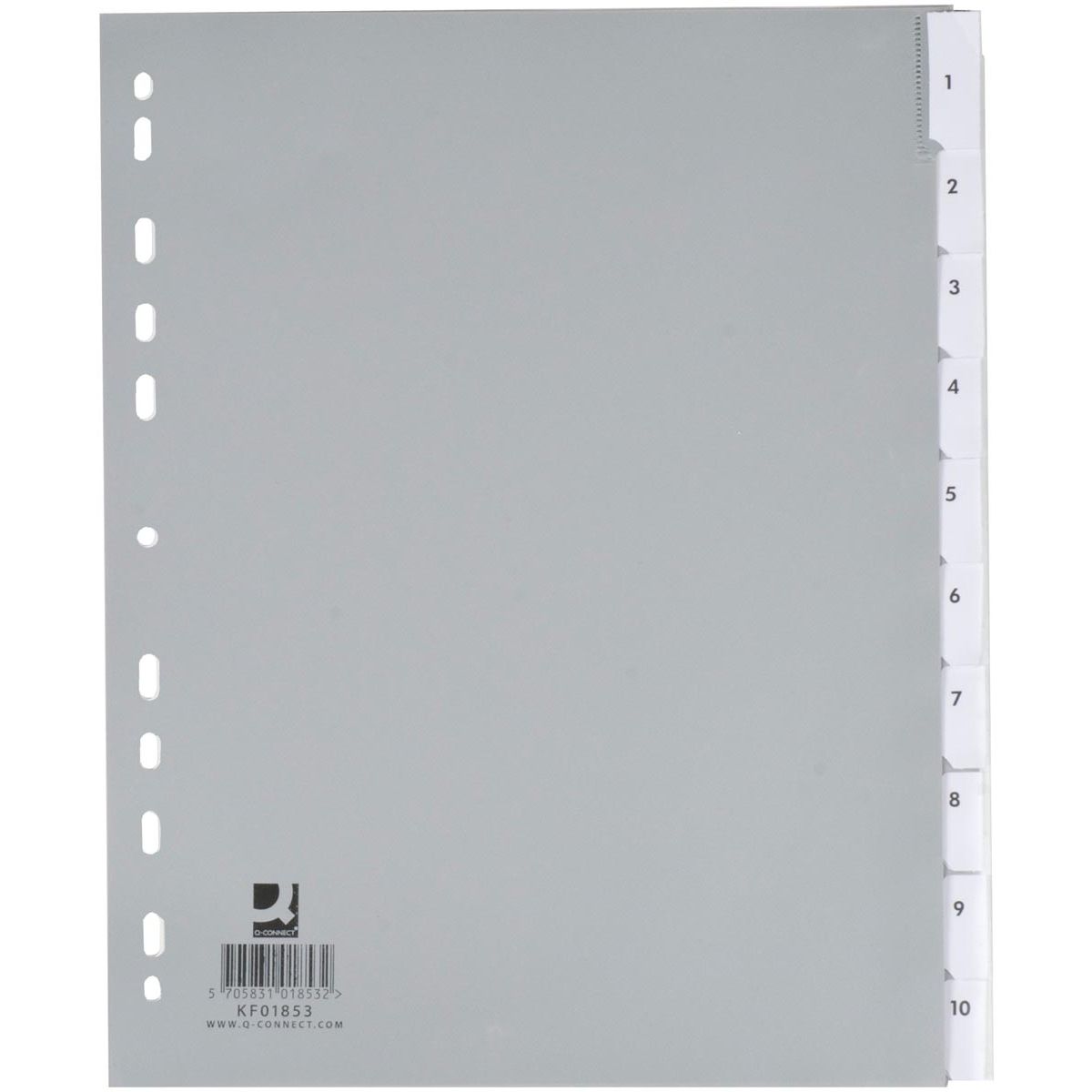 Q-CONNECT - inserti, A4, PP, perforazione a 11 fori, 10 inserti, grigio