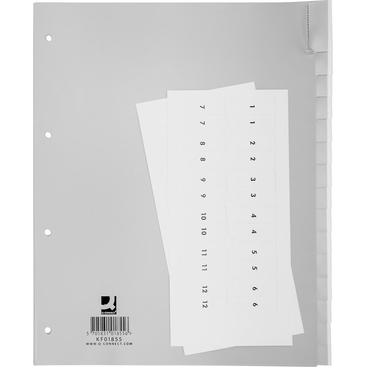 Q-CONNECT - tabbladen, A4, PP, 4-gaatsperforatie, 15 tabs, grijs