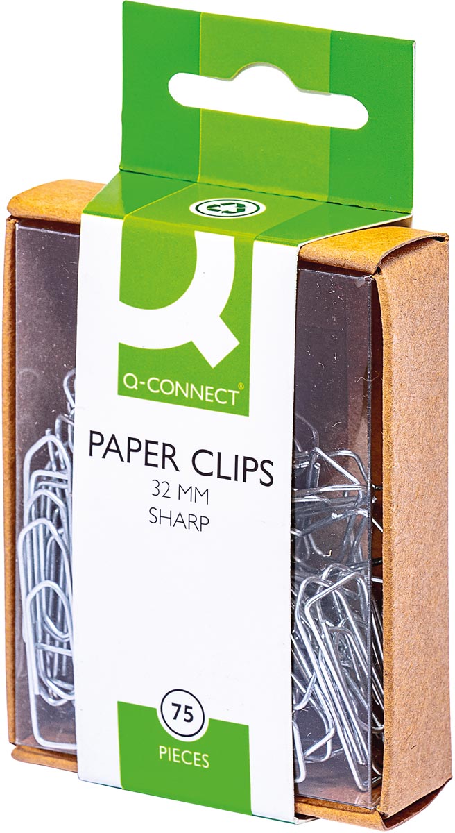 Q-CONNECT - pinzas para papel, 32 mm, caja de 75 piezas, colgable