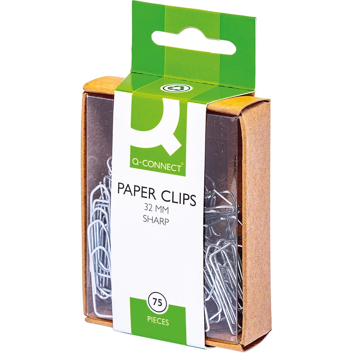 Q-CONNECT - pinzas para papel, 32 mm, caja de 75 piezas, colgable