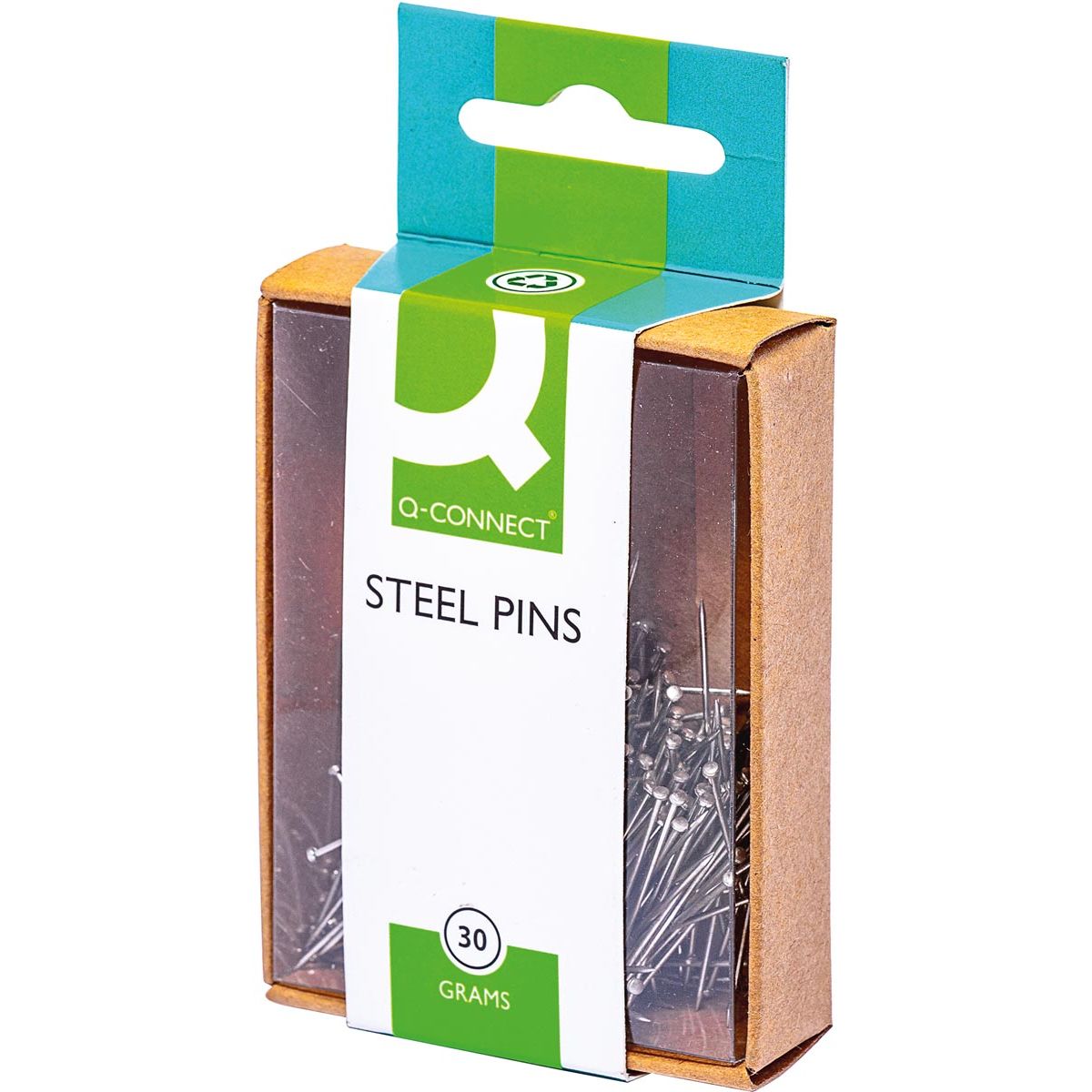 Q-CONNECT - head pins, 0.85 x 30 mm, nickel plated, box of 30 grams