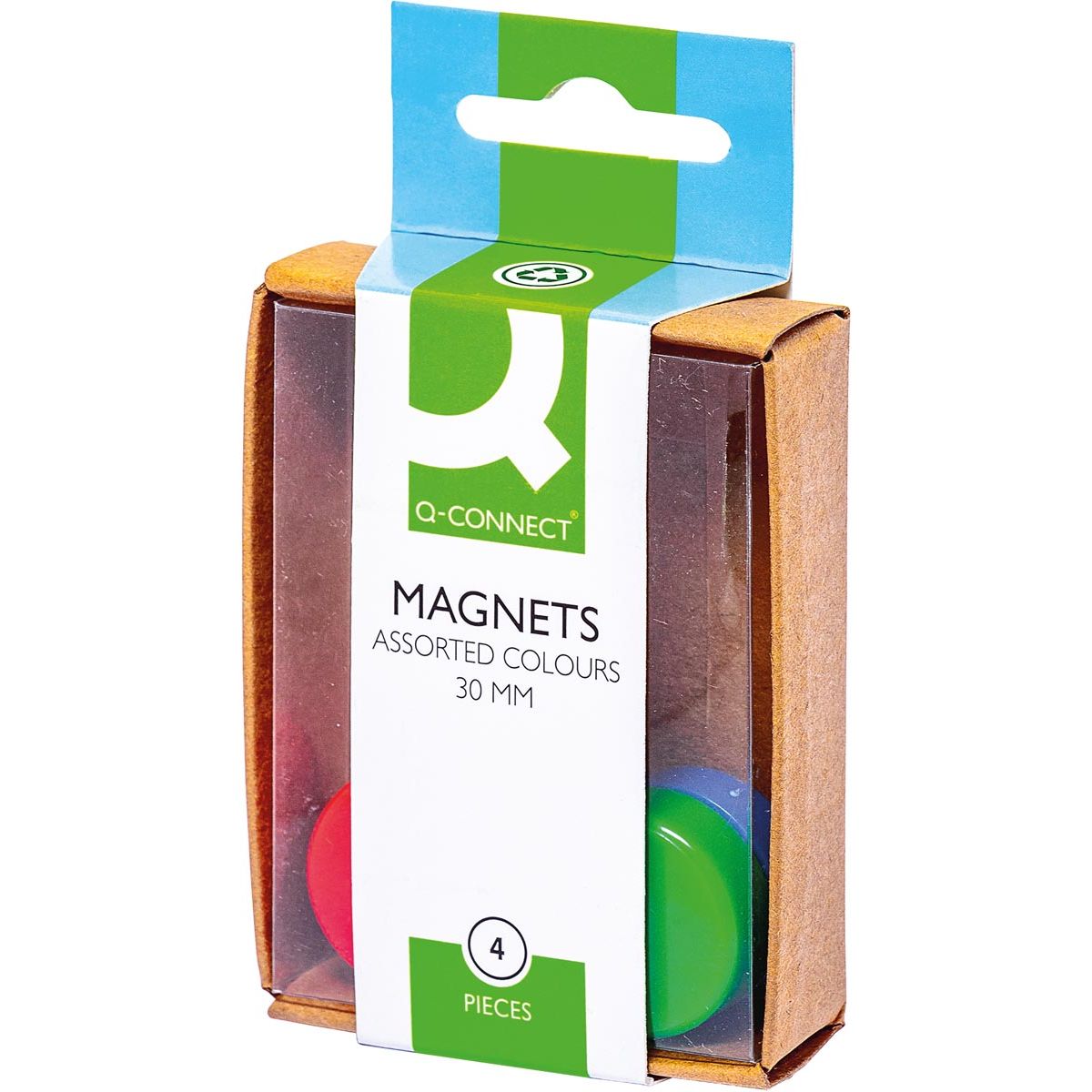 Q-CONNECT - imanes, 25 mm, colores surtidos, caja de 4 piezas