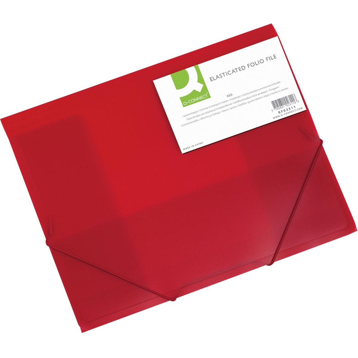 Q-CONNECT - elasto folder, A4, 3 flaps and elastic bands, transparent PP, red