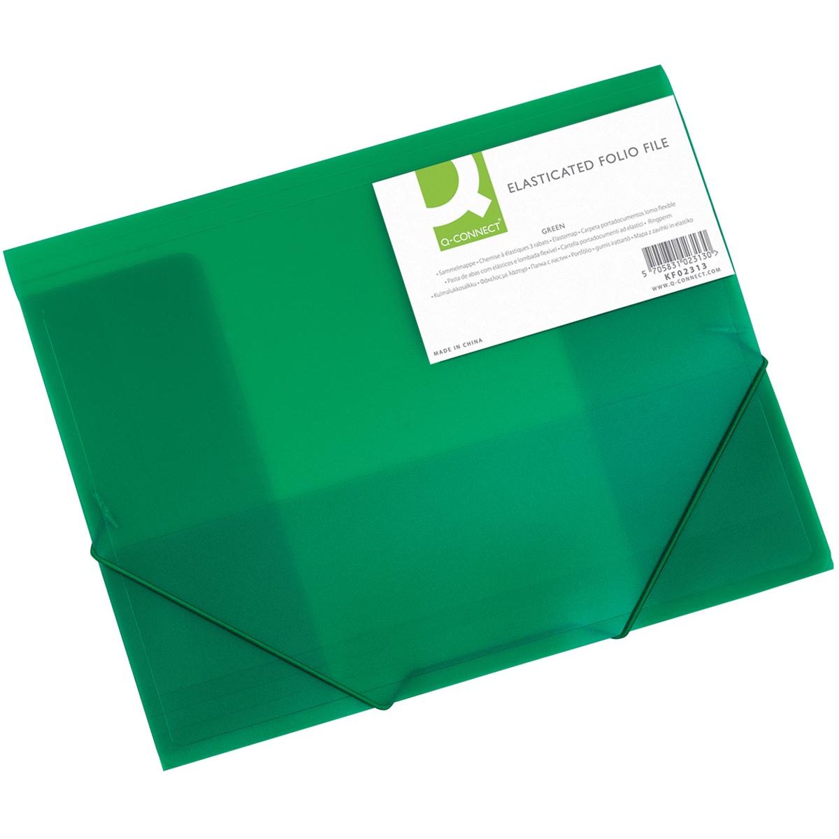 Q-CONNECT - elasto folder, A4, 3 flaps and elastic bands, transparent PP, green