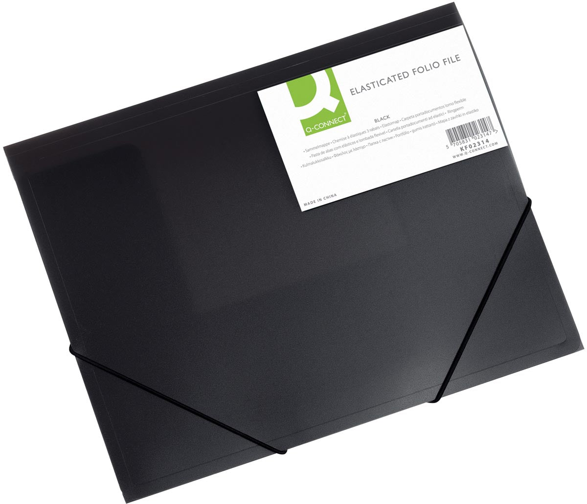 Q-CONNECT - elastomap, A4, 3 kleppen en elastieken, transparant PP, zwart
