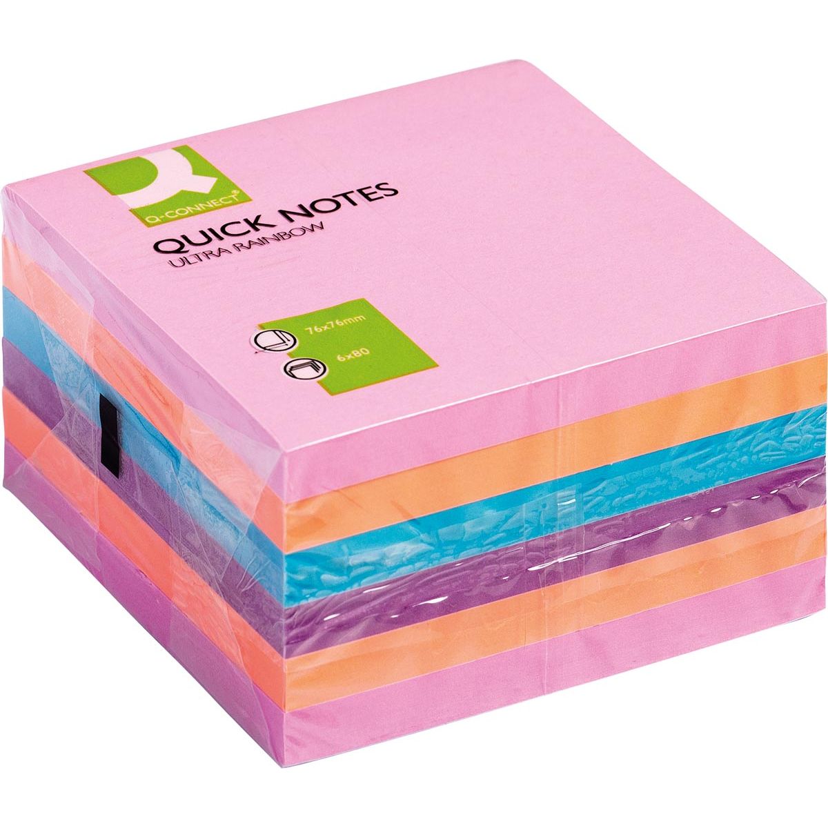 Q-CONNECT - Quick Notes, pies 76 x 76 mm, 80 hojas, paquete de 6 blocs en 4 colores diferentes