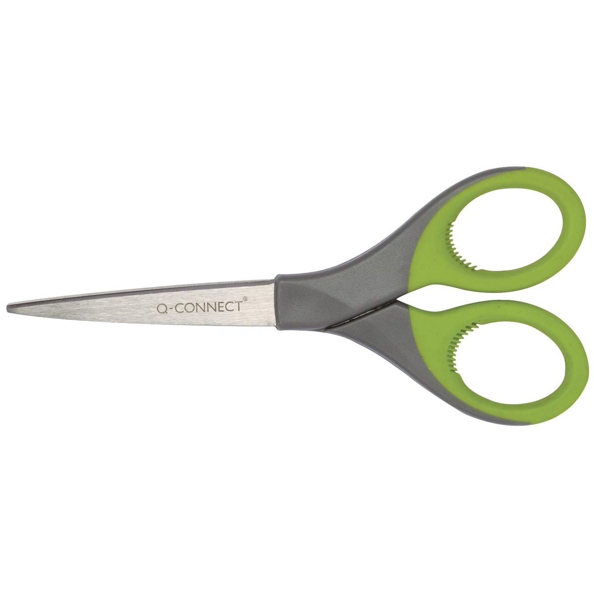 Q-CONNECT - schaar , ft 17 cm, rechts en links, scherpe punt, RVS, grijs/groen, blister van 1 stuk