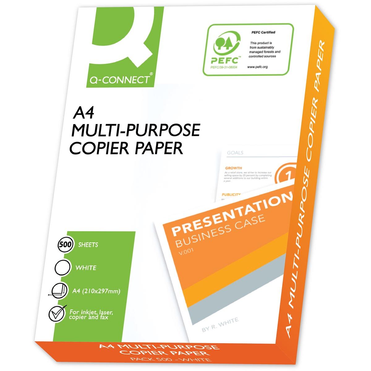 Q-CONNECT - papel de copia, pies A4, 75 g, paquete de 500 hojas, blanco