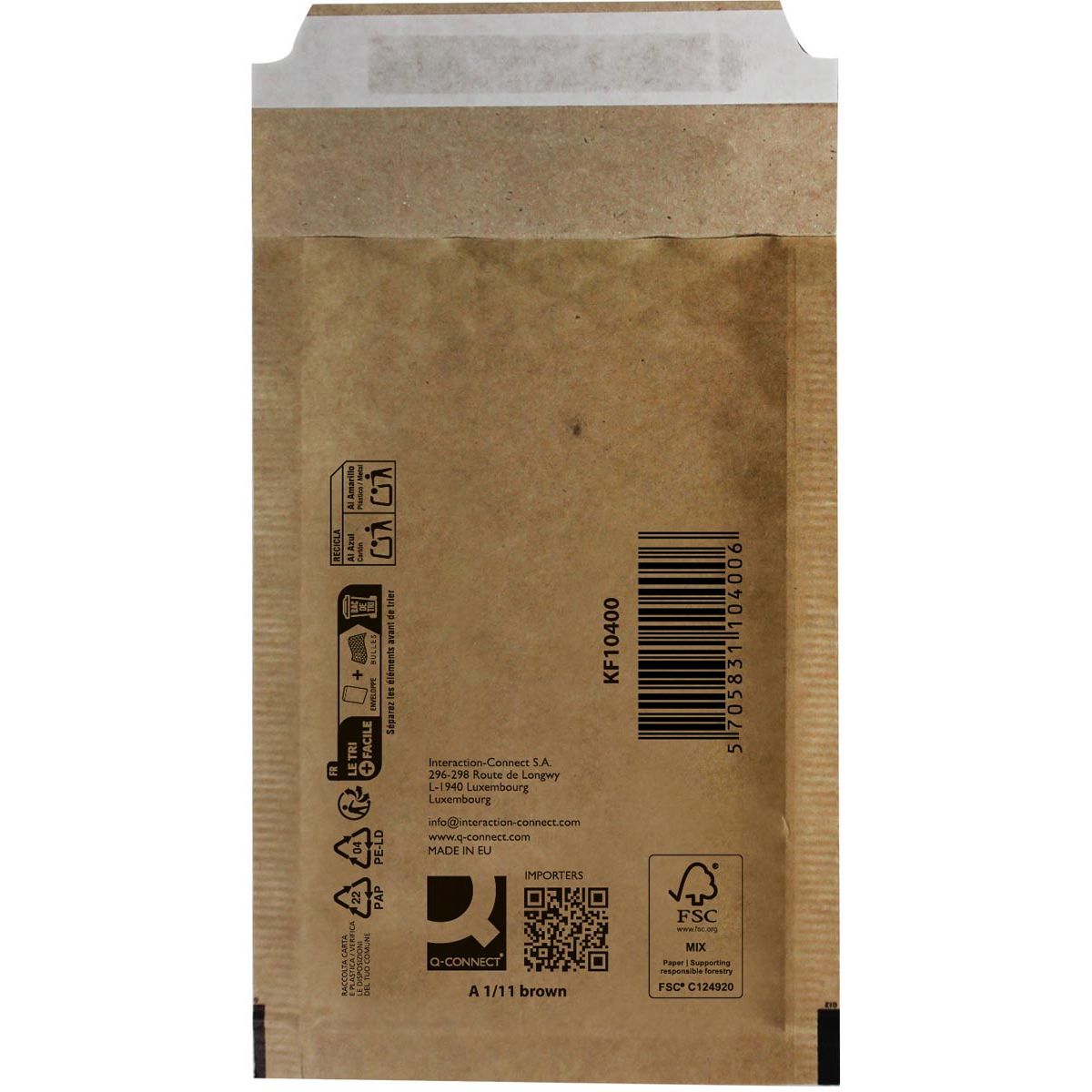 Q-CONNECT - luchtkussenenveloppen, bruin, 1-A, 120 x 175 mm, doos van 200 stuks