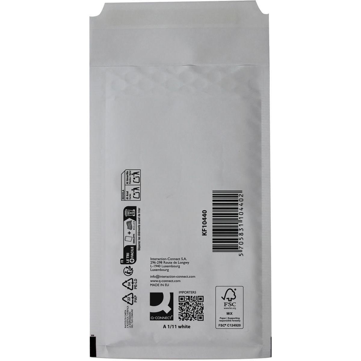 Q-CONNECT - luchtkussenenveloppen, wit, 1-A, 120 x 175 mm, doos van 200 stuks