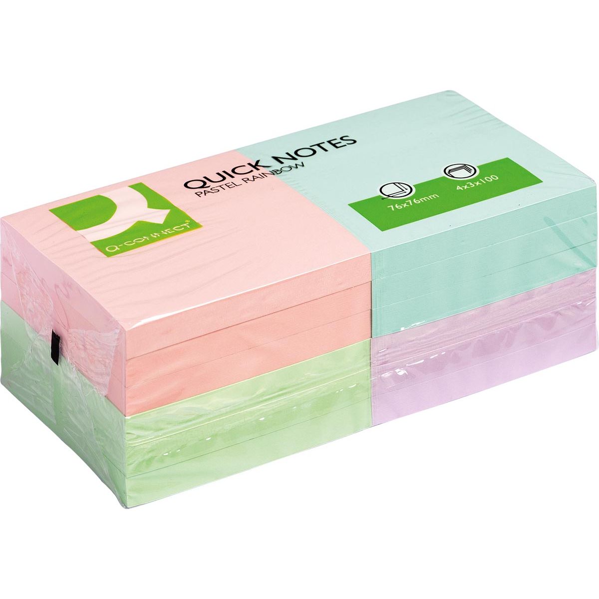 Q-CONNECT - Quick Notes, ft 76 x 76 mm, 100 vel, pak van 12 blokken in pastelkleuren