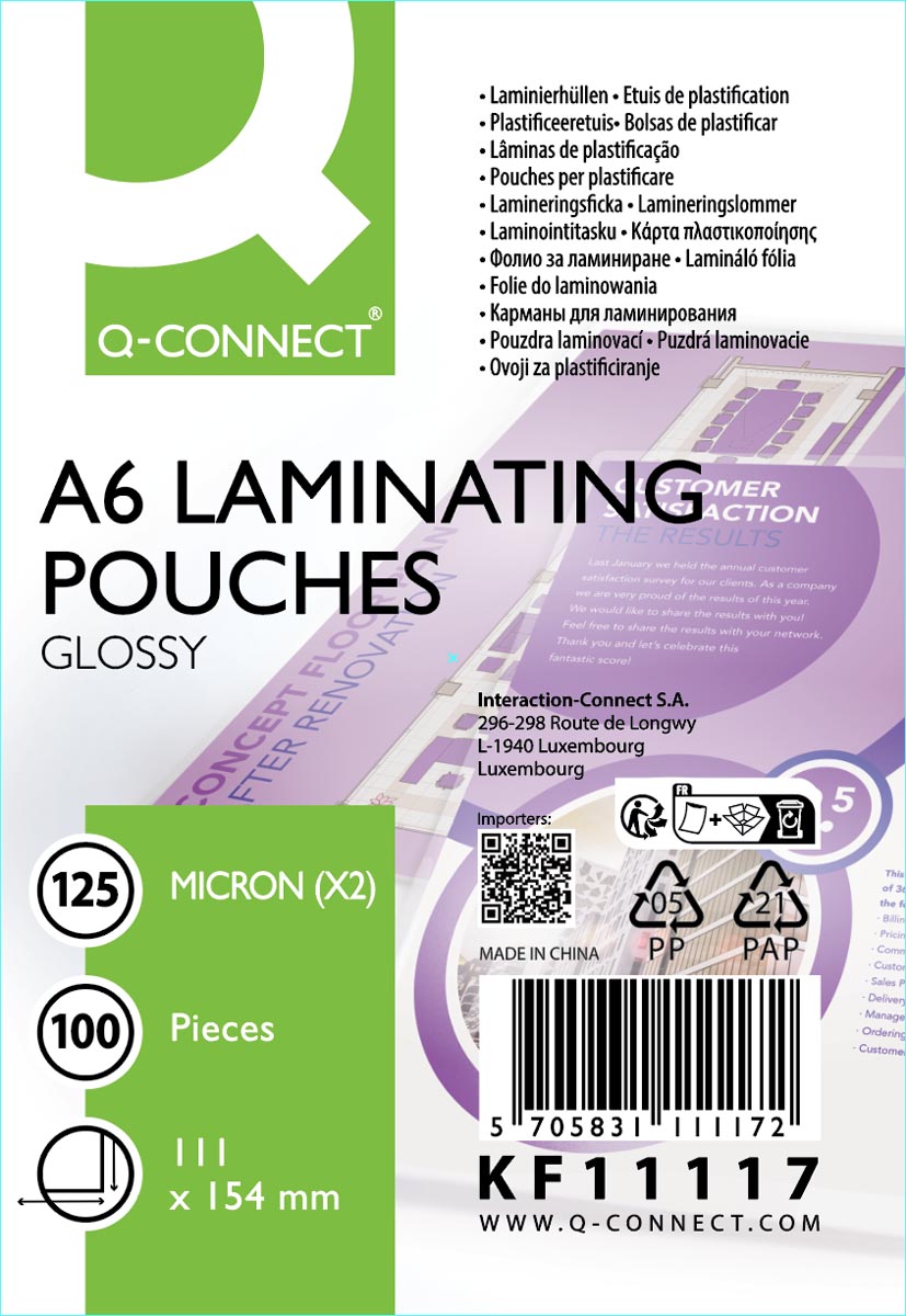 Q-CONNECT - laminating pouch, A6, 125 micron, box of 100 pieces