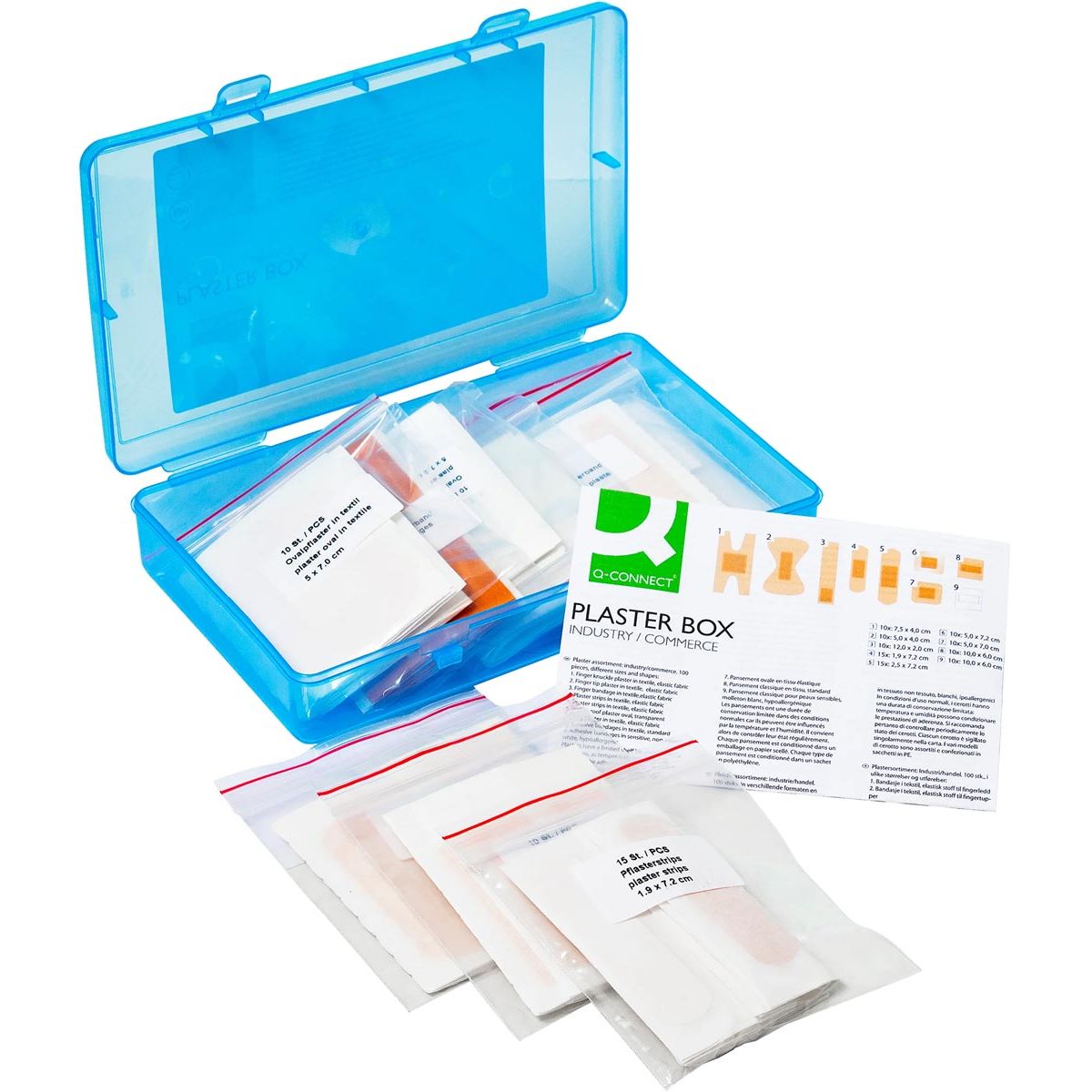Q-CONNECT - plasters, assortment of 100 pieces, in resealable plastic box
