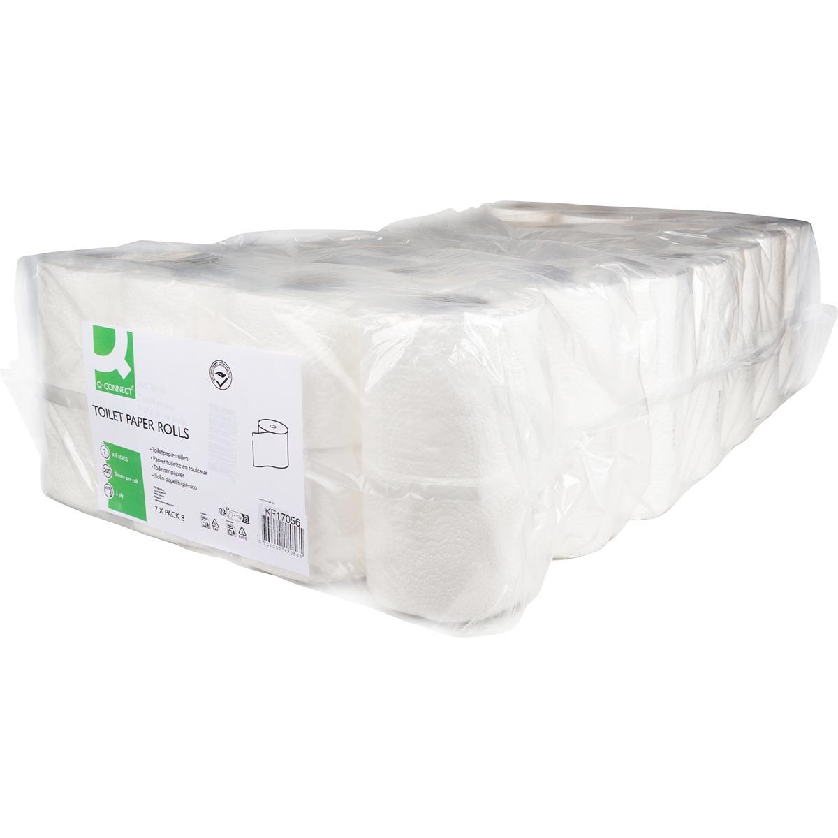 Q-CONNECT - toiletpapier, 3-laags, 200 vel, pak van 7 x 8 rollen