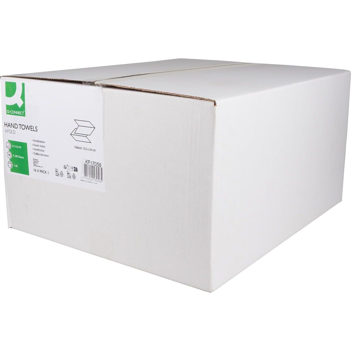 Q-CONNECT - handdoek, papier, V-vouw, 2-laags, 200 vel, pak van 16 stuks