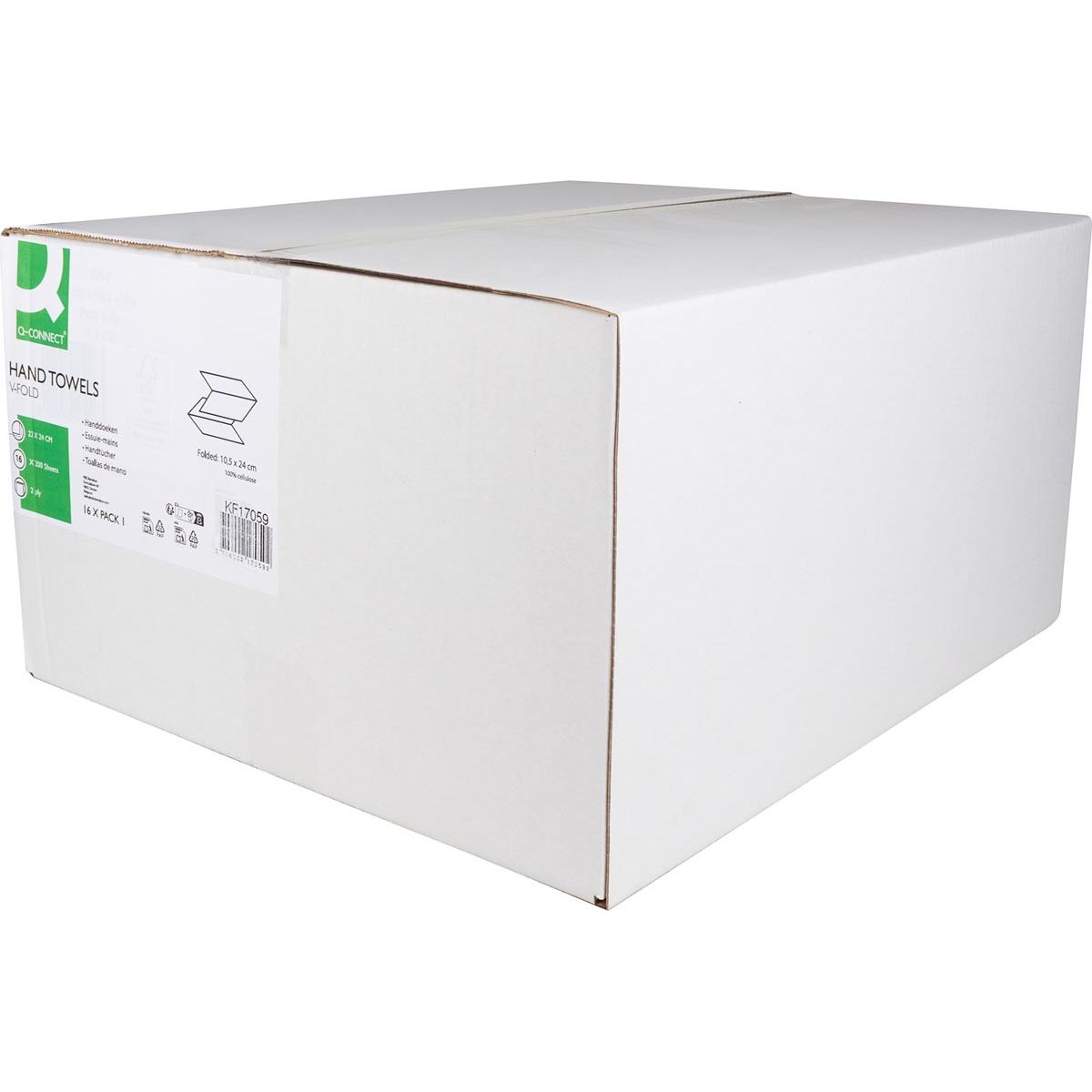 Q-CONNECT - handdoek, papier, V-vouw, 2-laags, 200 vel, pak van 16 stuks , 100 % cellulose