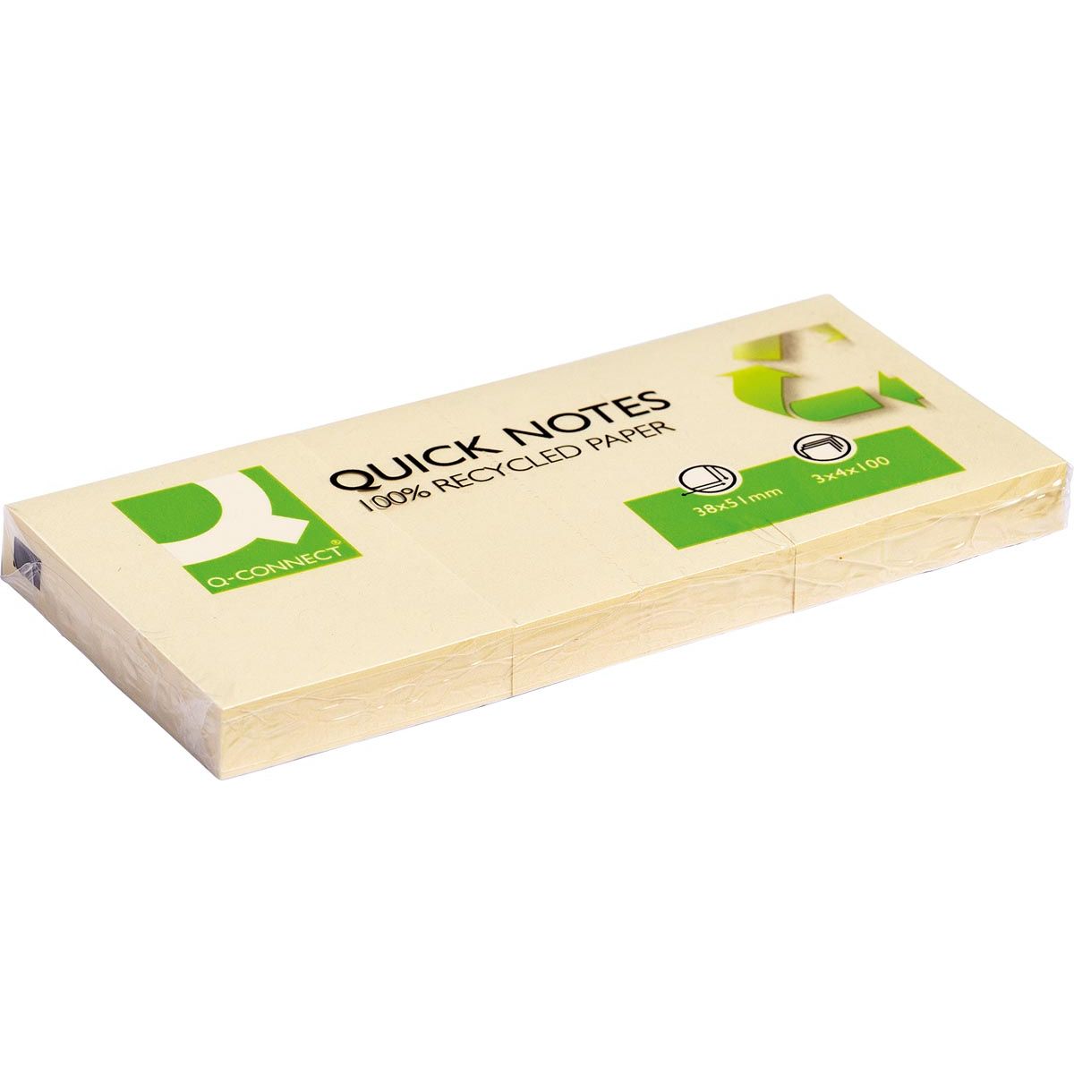 Q-CONNECT - Quick Notes Recycled, ft 38 x 51 mm, 100 vel, pak van 3 blokken, geel