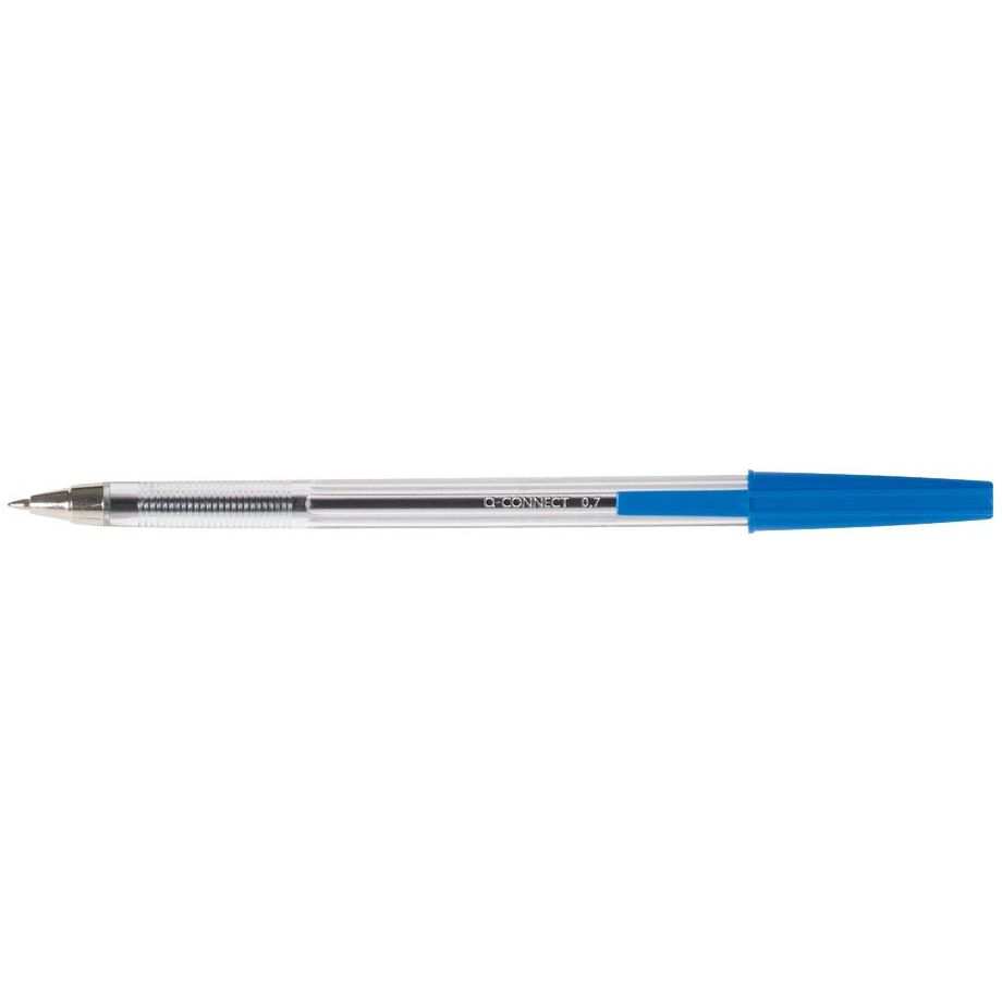 Q-CONNECT - balpen, met dop, 0,7 mm, medium punt, blauw, doos van 50 stuks