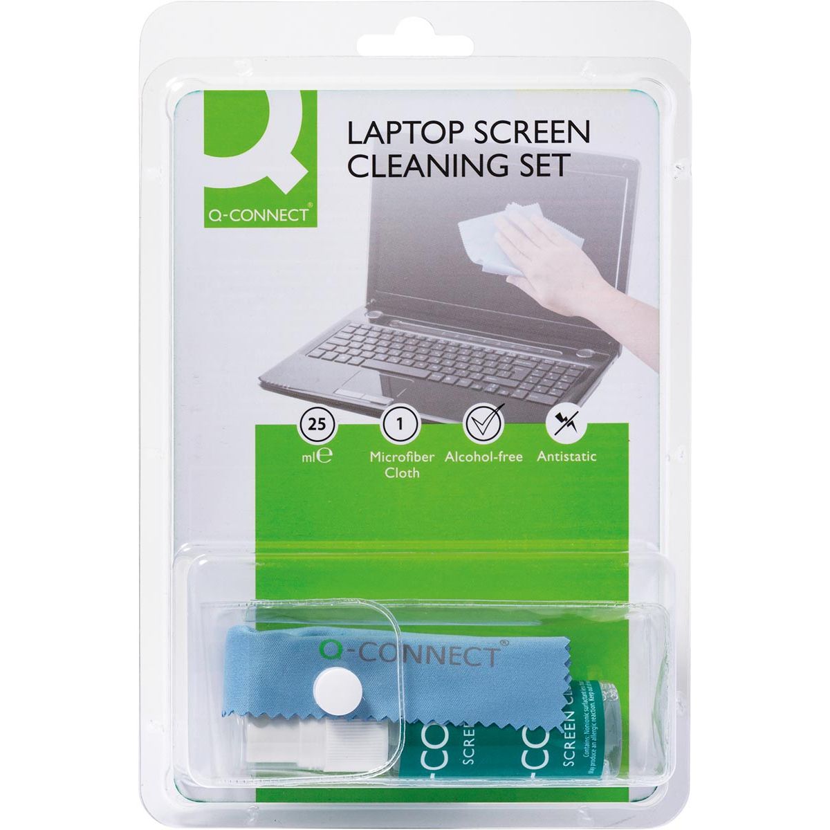 Q-CONNECT - cleaning spray, for screen and keyboard, including cloth, 25 ml