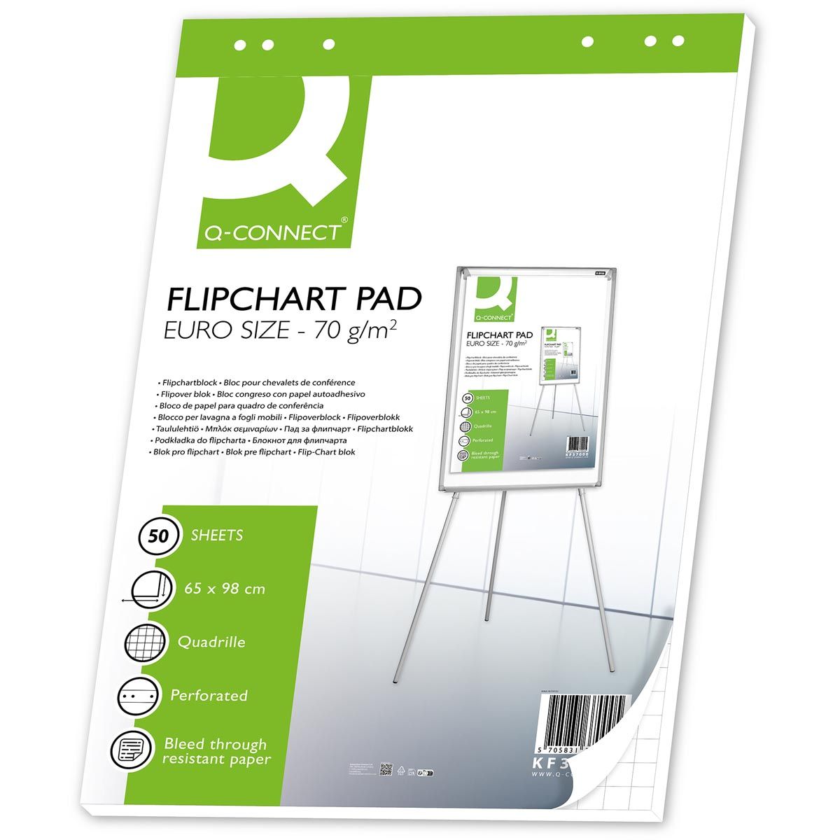 Q-CONNECT - flipchart pad, ft 65 x 98 cm, 70 g/m², checked, 50 sheets