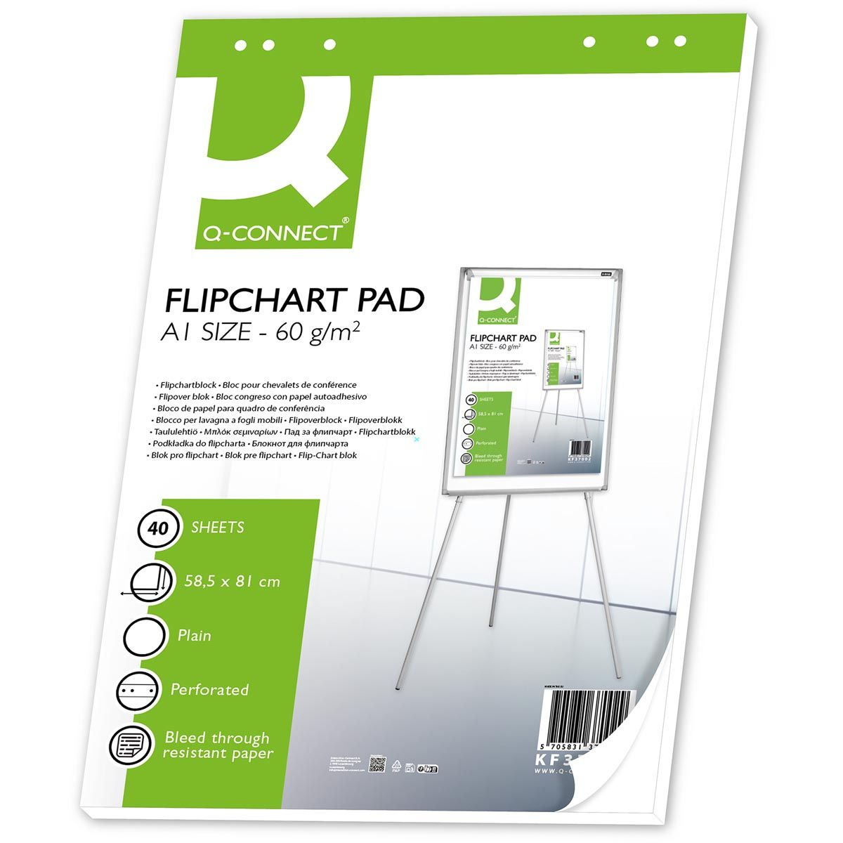 Q-CONNECT - Flipchart-Block, ft 585 x 810 mm, 60 g/m², blanko, 40 Blatt