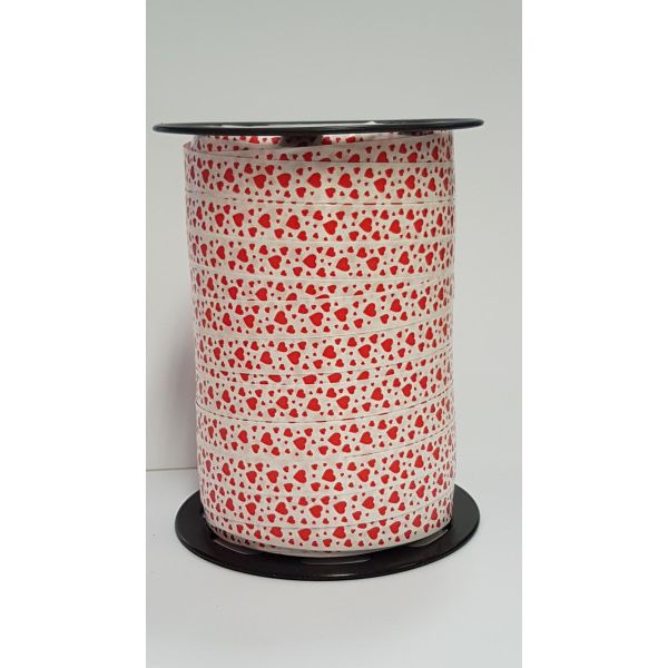 Krullint hartjes malo 10mm x 250 meter wit/rood