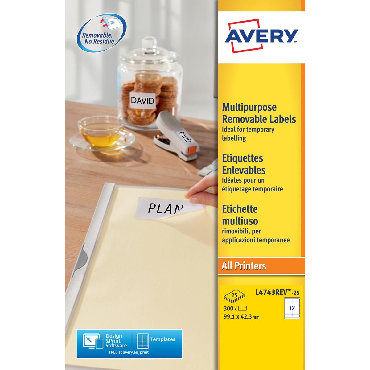 Avery Zweckform - L4743REV-25 afneembare etiketten ft 99,1 x 42,5 mm (b x h), 300 etiketten, wit